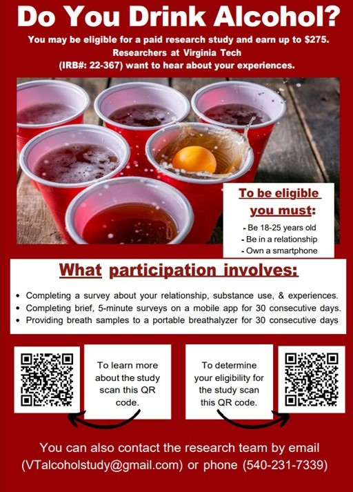 Flyer for Alcohol and Relationships Study